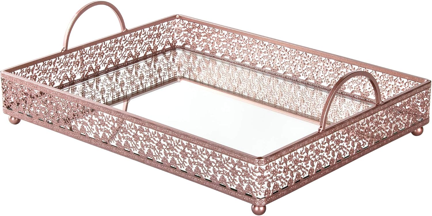 Amalfi Decor Giovanni Rose Gold Mirror Top Serving Tray
