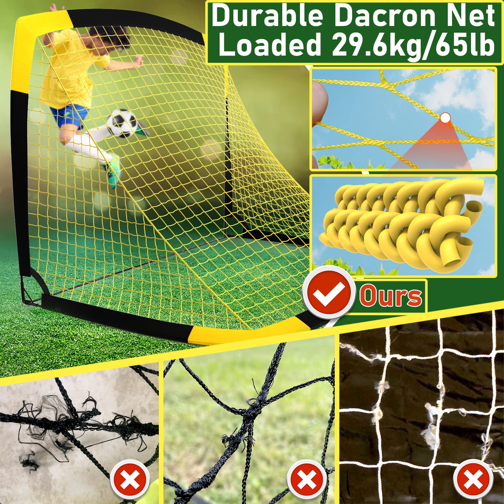 Soccer Goal Pop Up Foldable Soccer Net for Backyard 7x5FT,5x3.6FT,4x3FT,3x2.2FT