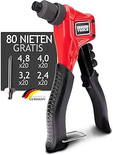 RAM TOOLS® Nietzange inkl. 80 Blindnieten in 4 Größen - Blindnietzange mit patentierter Technik - Nieten Setzen auf Profiniveau - Nietenzange Set