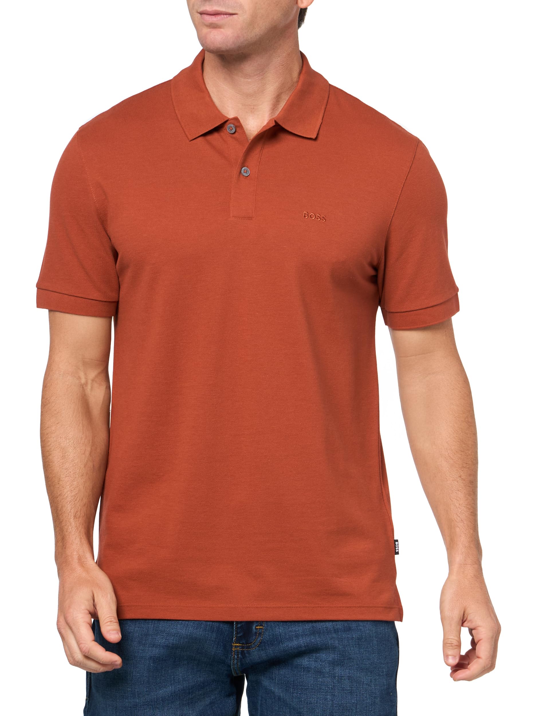 BOSS, Pallas Short Sleeve Polo Shirt, Orange Rust, S Image