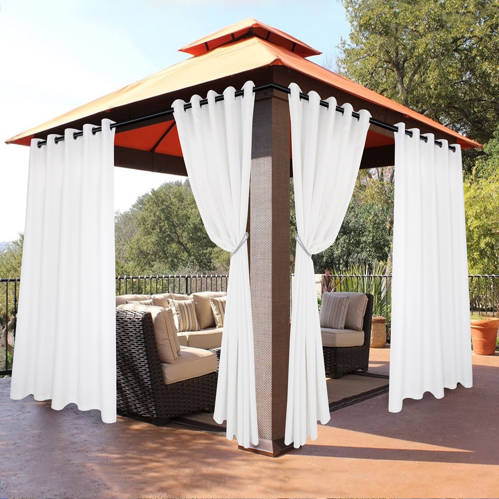 BONZER Outdoor Curtains for Patio Waterproof, Thermal Insulated Weighted Blackout Blinds, Privacy Indoor/Outside Grommet Drapes for Porch, Pergola, Cabana, Backyard, 1 Panel, 84W x 84L inch, White Image