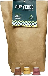 CUP VERDE – 100 nachhaltige Kaffeekapseln Nespresso* kompatibel. Kompostierbar– fair gehandelt - schonend geröstet Mixpaket Lungo, Crema Grande, Espresso Forte