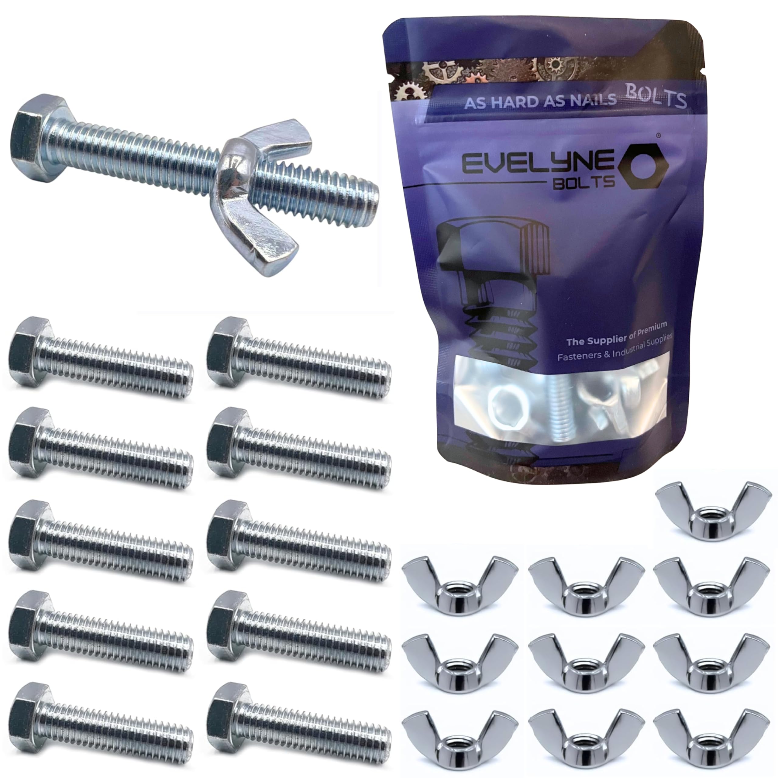 M5 Wing Nut & Bolt 10 Pack (M5 x 50mm Bolts & M5 Nuts)