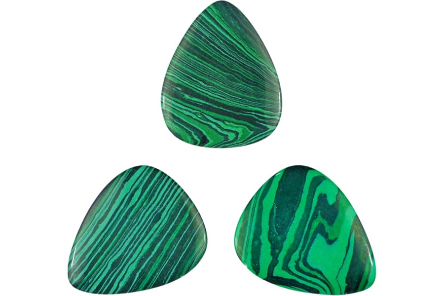 Green Malachite Stone Guitar Or Bass Pick - 3.0 mm Ultra Heavy Gauge - 351 Shape - Specialty Handmade Gemstone Exotic Plectrum - 3 Pack