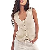 Yousify Womens Sweater Vest Summer Ribbed Tank Tops Sleeveless Button Down Shirts Scoop Neck Top for Women