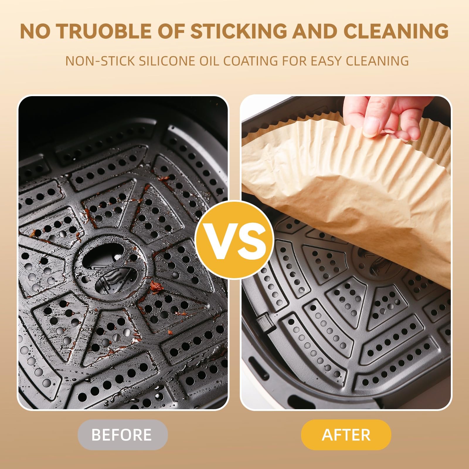 Air Fryer Liners Disposable, Parchment Paper for Baking 9inch Round, 125pcs Non-Stick Parchment Sheets for Air Fryer Basket, Microwave, Oil-proof and Water-proof for Easy Cleanup