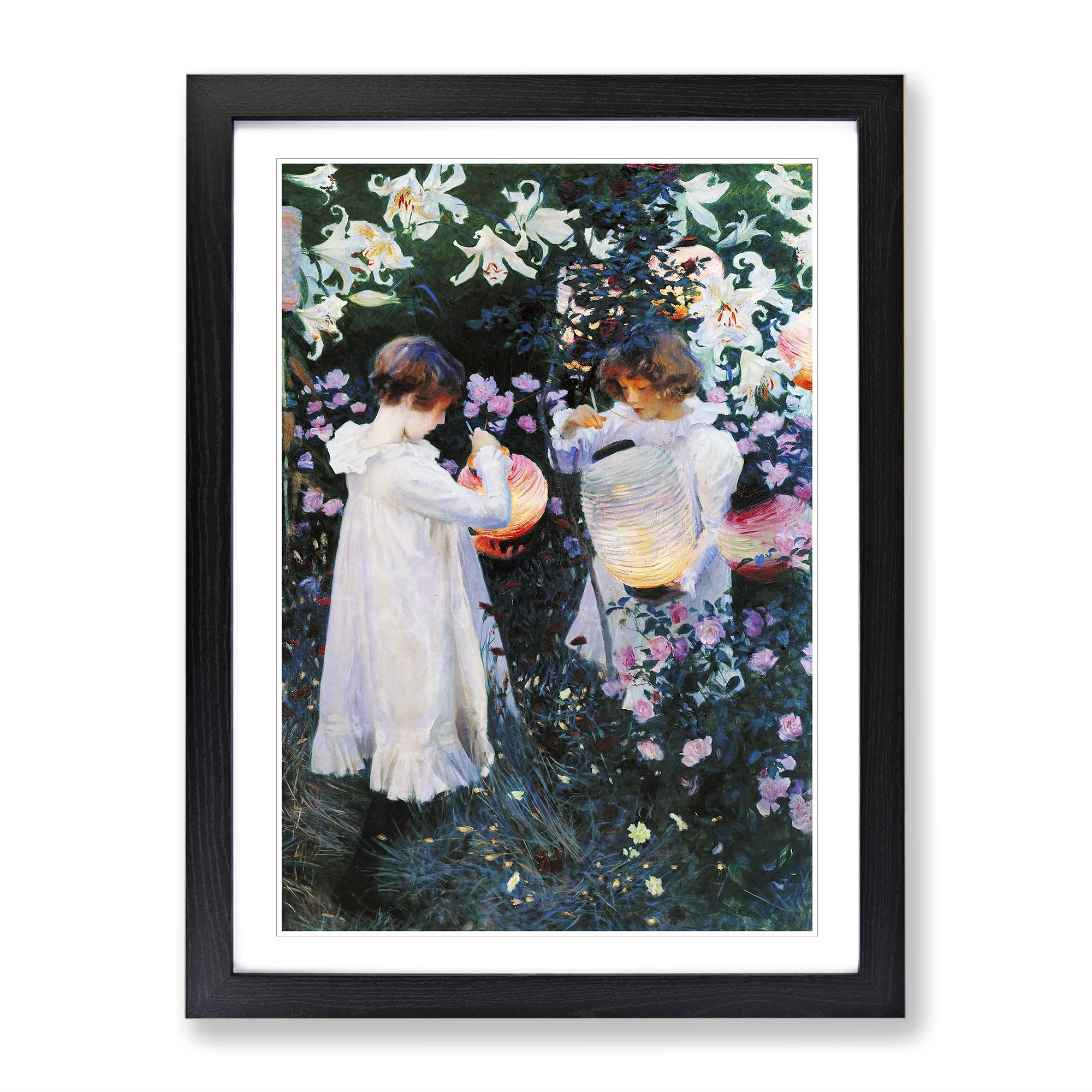 Carnation, Lily, Lily, Rose By John Singer Sargent Classic Painting Framed Wall Art Print, Ready to Hang Picture for Living Room Bedroom Home Office Décor, Black A4 (34 x 25 cm)