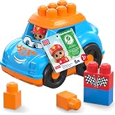 MEGA BLOKS First Builders Toddler Building Blocks Toy Set, Ricky Race Car with 6 Pieces and Storage, 1 Figure, Blue, Ages 1+ Years
