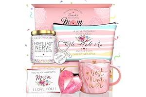 GEMWI Gifts for Mom from Daughter Son, Mother's Day Gifts for Mom, Wife, Christmas Gifts, Birthday Gifts for Mom, Best Mom Ever Coffee Mug Set with Lavender Candles, Soap Make-up Bag, Keychain