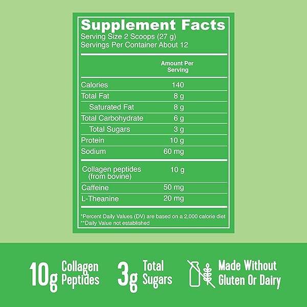VITAL PROTEINS MATCHA LATTES, MATCHA GREEN TEA COLLAGEN LATTE POWDER, L-THEANINE & CAFFEINE & MCTS – SUPPORTING HEALTHY HAIR, SKIN, NAILS – ORIGINAL