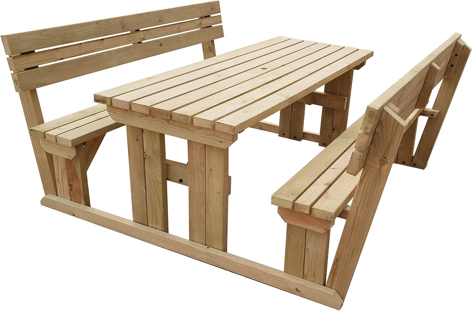 Alders Wooden Garden Picnic Table And Benches With Back Rest Handmade Outdoor Furniture In The Uk Light Green Natural Or Rustic Brown Finish 4ft To 8ft In Length 4ft
