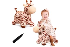 VangeBow Giraffe Bouncy Horse Toys for 1 2 3 4 5 Year Old Kid Gift, Plush Giraffe Ride On Bouncy Animal for Toddlers 1-3, Indoor Outdoor Inflatable Hopping Toys for Girl Boy Birthday Gift(Pump Includ)