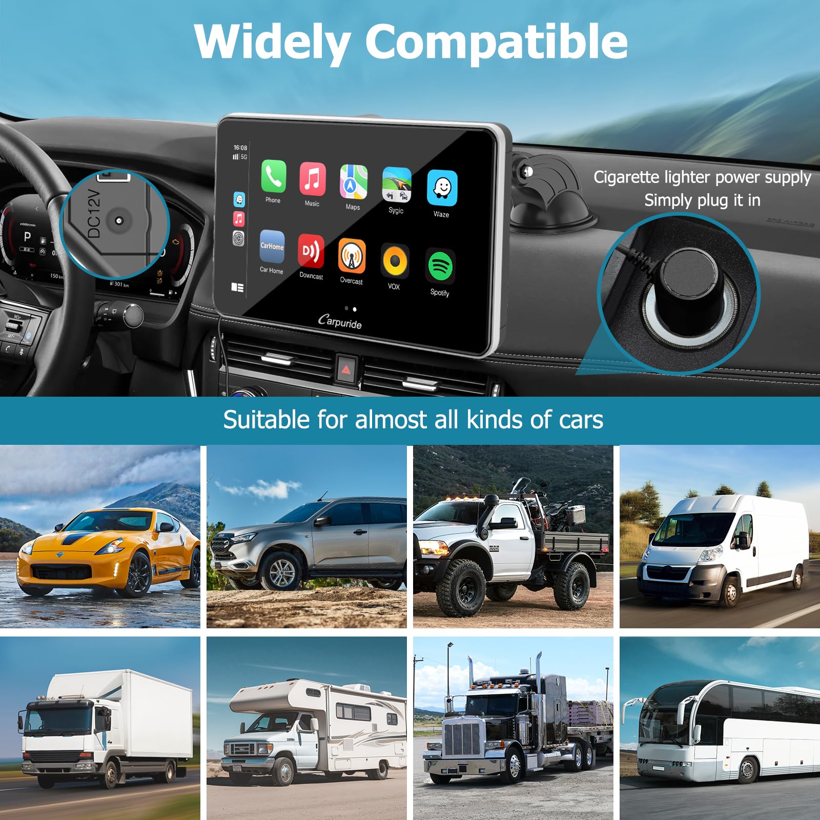 Carpuride 2024 Newest Upgrade Wireless Carplay & Android Auto 7 Inch Full HD Touch Screen Portable Car Radio Receiver,Car Stereo with Mirror Link, Bluetooth