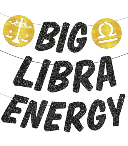 Big Libra Energy Banner - Geburtstags-Deko Für Waage, Glitzer-Silber, Sternzeichen-Party