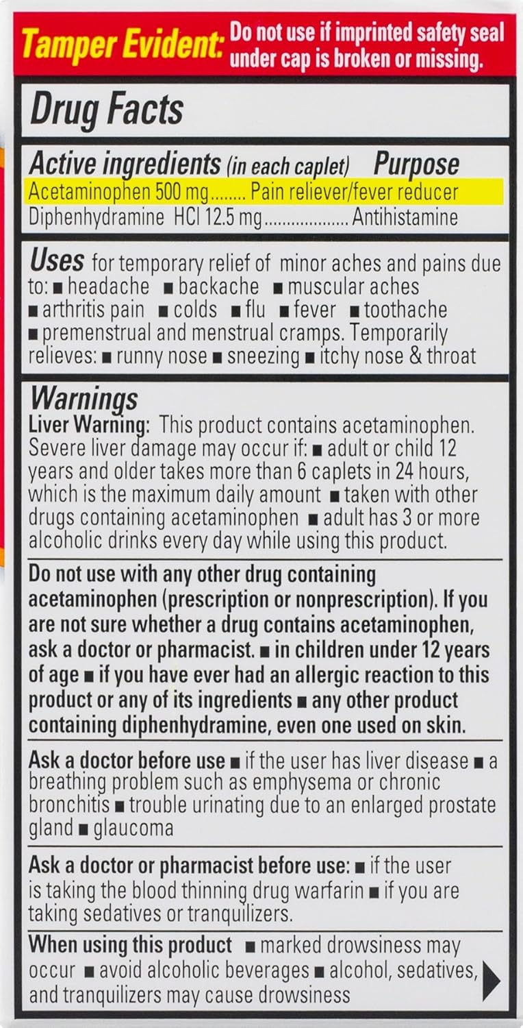 Percogesic Extra Strength, Acetaminophen and Diphenhydramine, 60 Tablets: Health & Personal Care