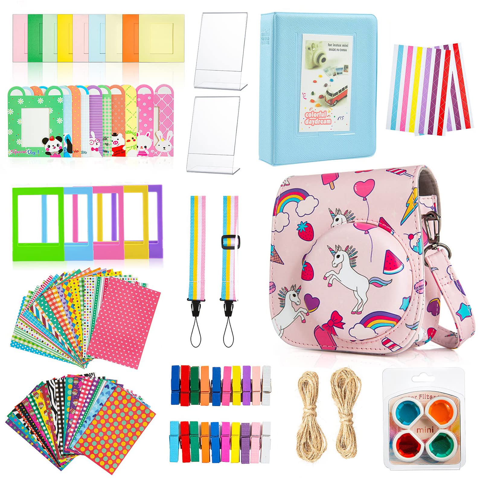 Dreamhigh 10 in 1 Accessories Compatible with Instax Mini 11/9, Including Camera Case, Album for Photo Collection and Display (Macaron Powder)