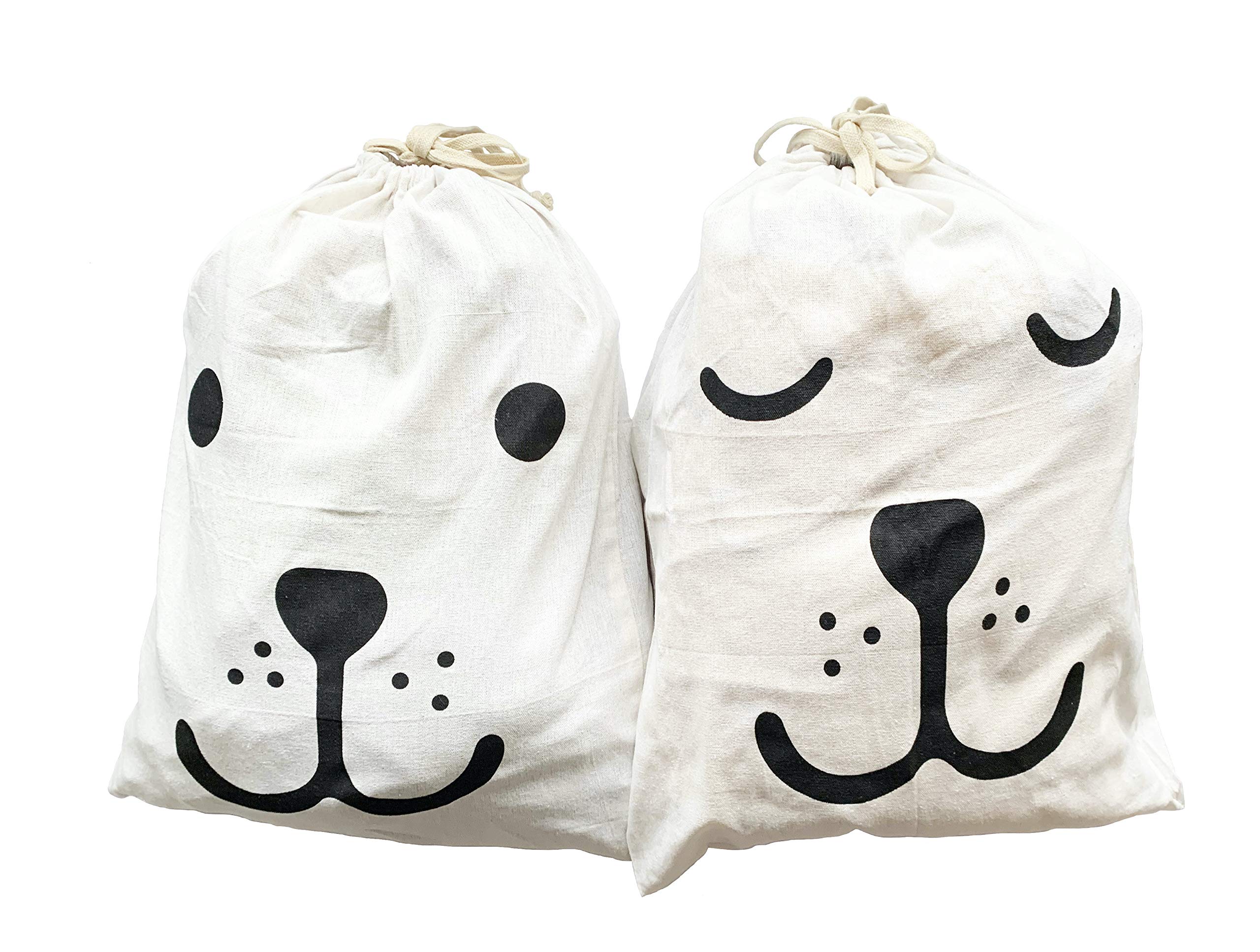 Pack of 2 Large Laundry Bags with String Ziplock (60 x 45cm) - Dual Washable Heavy Duty Drawstring Cotton Bags in Natural Colour - Foldable Potato Sack Storage Bags for Toys Clothes Travel Wash