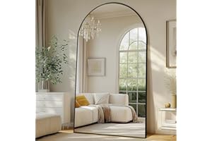MIRRMUSE Large Standing Mirror Full Length, 82"X44" Oversized Arched Floor Mirror Black Full Length Mirror with Stand, Hanging or Wall Mounted for Bedroom Living Room Clothing Store Gym, Tempered Glass