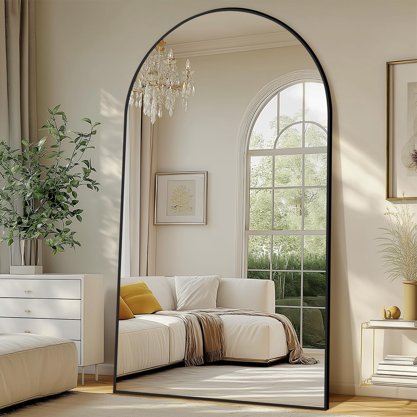 Photo 1 of Large Standing Mirror Full Length, 82"X44" Oversized Arched Floor Mirror Black Full Length Mirror with Stand, Hanging or Wall Mounted for Bedroom Living Room Clothing Store Gym, Tempered Glass