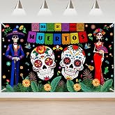 Day of The Dead Backdrop 86x43 Inch | Wrinkle Free Fabric, Mexican Fiesta Decor, Halloween Photo Background, Sugar Skull Theme, Party Supplies