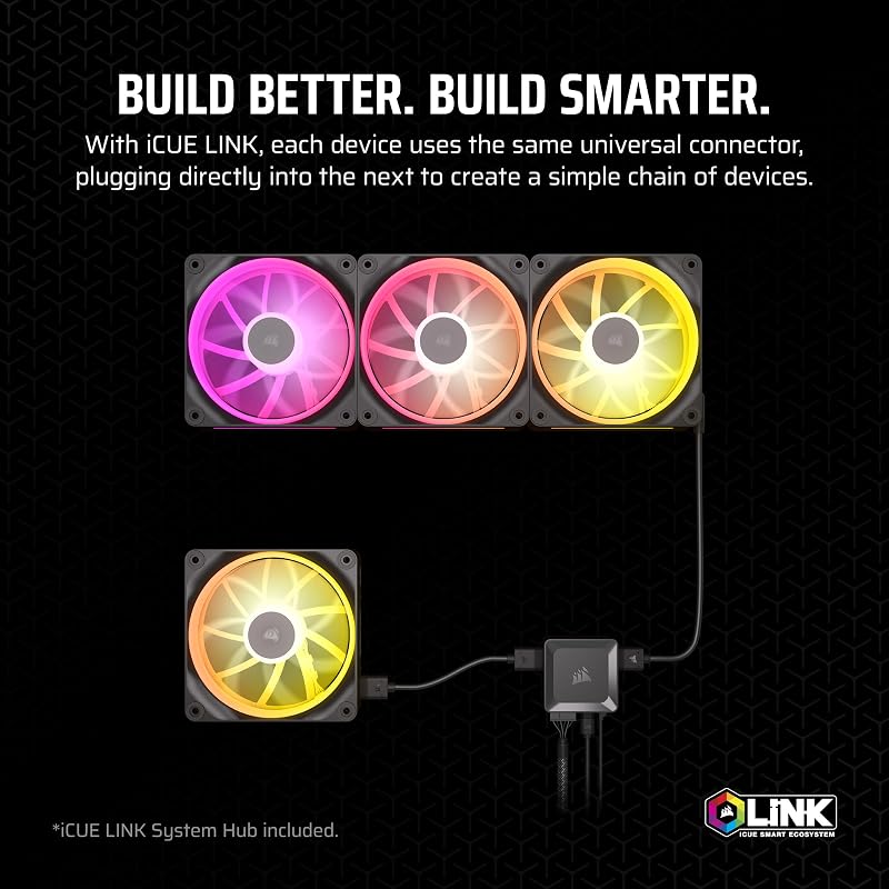 CORSAIR iCUE Link LX120 RGB 120 mm PWM Fans Triple Pack – Dual Light Loops – Inclui iCUE Link System Hub – Tecnologia CORSAIR AirGuide – Preto
