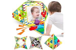 Yohome Tummy Time Baby Mirror Toys Double-Sided Black and White High Contrast Baby Toys with Squeaker for Babies Sensory Texture Infant Toys 0 3 6 9 12 Months (A)