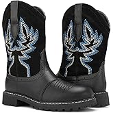 Hawkwell Women's Mid Calf Western Cowboy Cowgirl Boot Round Toe Embroidered Fashion Boots