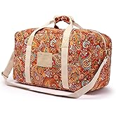 Malirona 22"Canvas Weekender Overnight Bags Travel Duffel Bag Carry On Bag for Women and Girls (Red Flower)