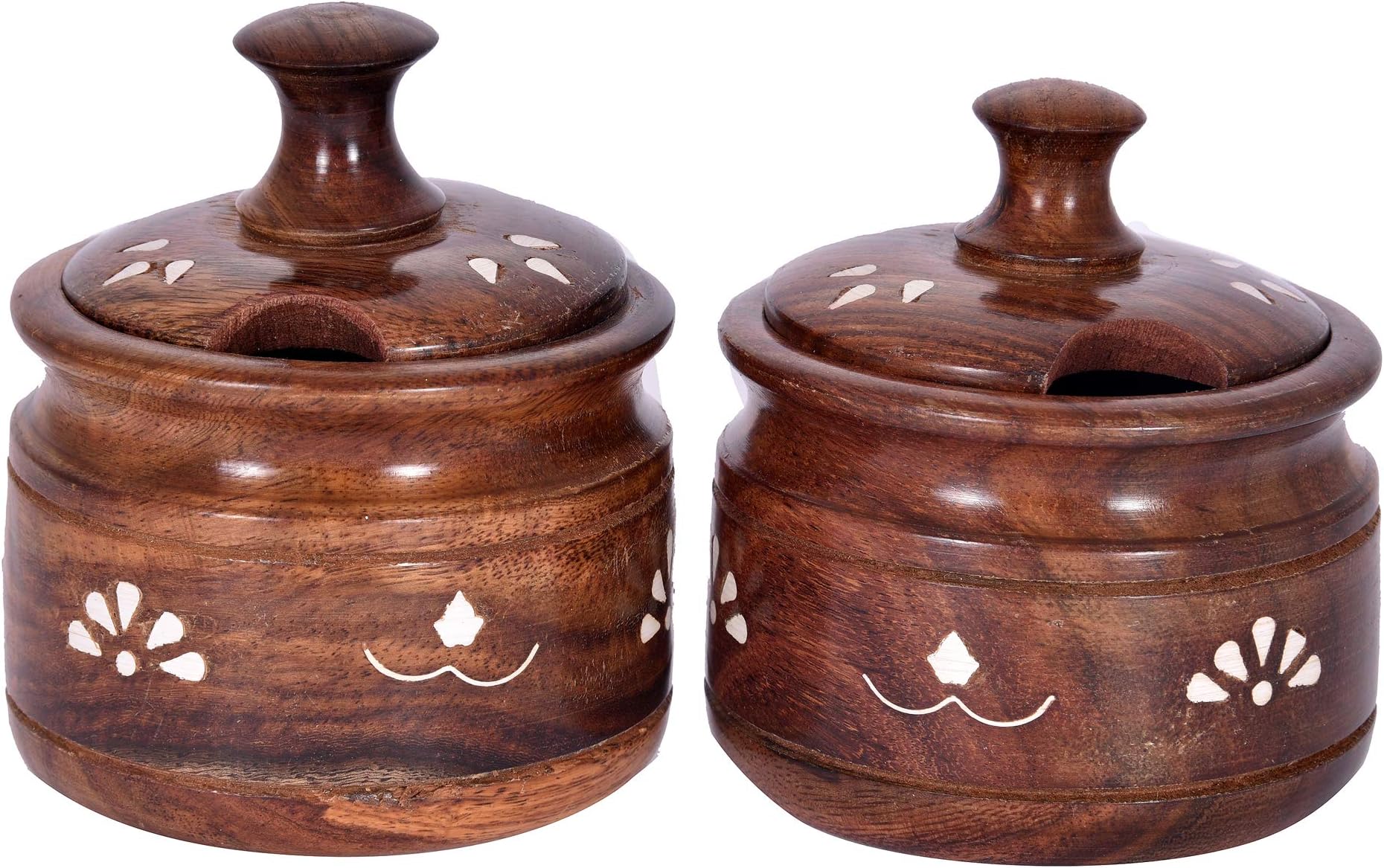 Smile4ever Handcrafted Wooden Container CanisterOld Fashioned Ceramic Dining Table Top Pickle Jar Set Cum Kitchen Spice & Chutney Container Set (Brown) Canister