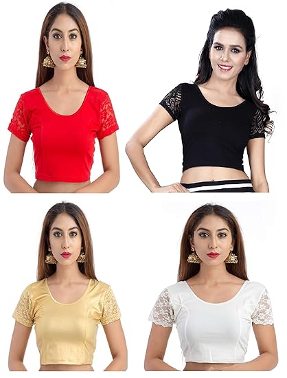 Women's Cotton Saree Blouse Stretchable Crop Top Choli pack of 4