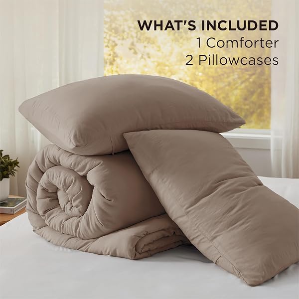 BEDSURE CALIFORNIA KING COMFORTER SET, BROWN SOFT PREWASHED BEDDING FOR ALL SEASONS, 3 PIECES GENTLESOFT™ BED SET, 1 LIGHTWEIGHT COMFORTER (104″X96″) AND 2 PILLOWCASES (20″X36″)