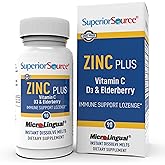Superior Source Zinc Plus - Immune System Health Support Supplement - Vitamin C, Elderberry & Vitamin D3-90 Instant Dissolve Tablets
