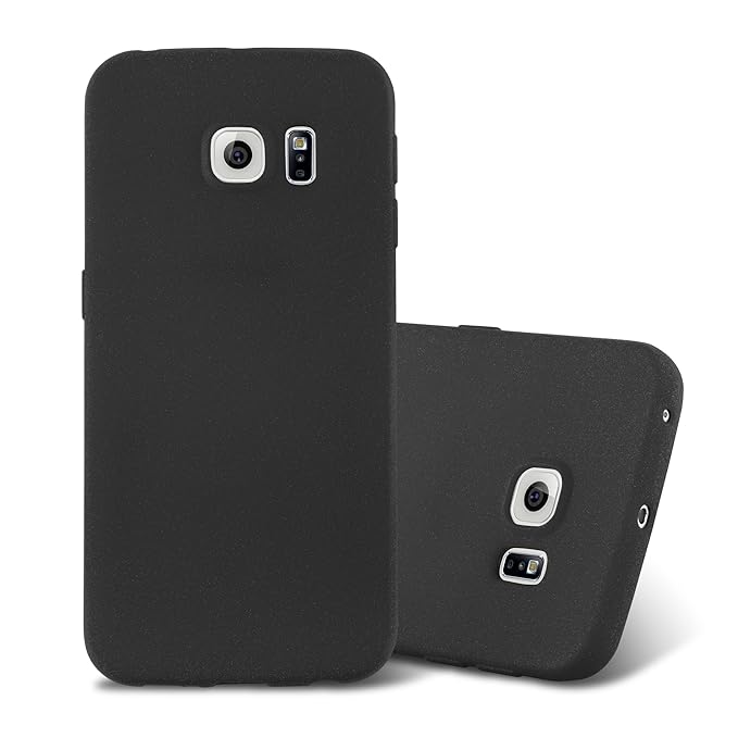 Cadorabo Hülle für Samsung Galaxy S6 Edge - Hülle in Frost SCHWARZ – Handyhülle aus TPU Silikon im matten Frosted Design - Si