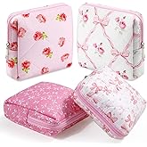 Paterr 4 Pcs Mini Quilted Floral Makeup Bag Women Gifts Small Cosmetic Bag Floral Quilted Makeup Pouch with Zipper Cute Travel Toiletry for Women Girls Gifts(Pink Bow, Flower)