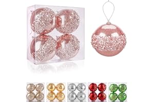 ZHANYIGY 4" Christmas Ball Ornaments, 4pc Set Rose Gold Shatterproof Christmas Decorations Tree Balls for Xmas Trees Wedding Party Holiday Decorations