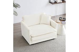 KIVENJAJA Chenille Single Sofa Chair, 41.4”W Oversized Accent Chairs, Modern Upholstered Deep Seat Comfy Armchair with Pillow for Living Room Bedroom Office Apartment, Beige