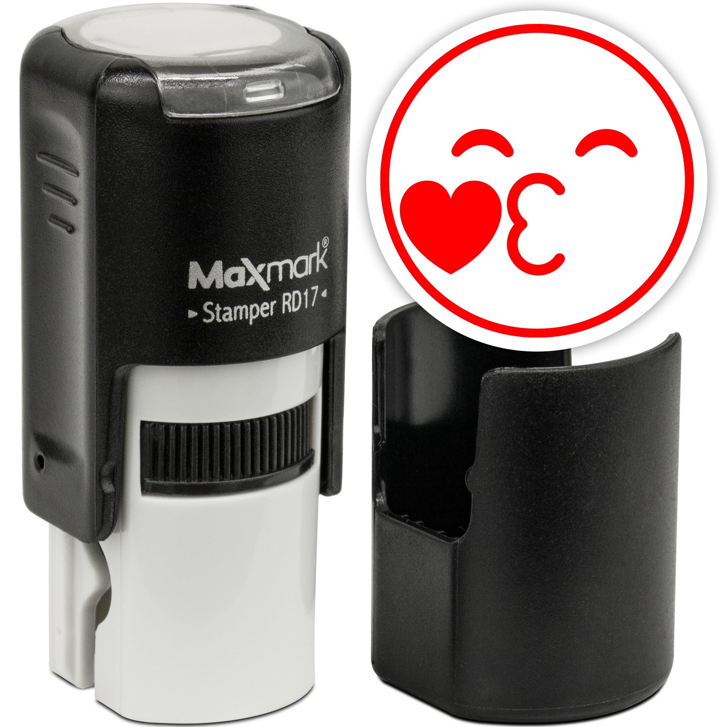 MaxMark Round Self Inking Emoji Stamp - Kiss - Red