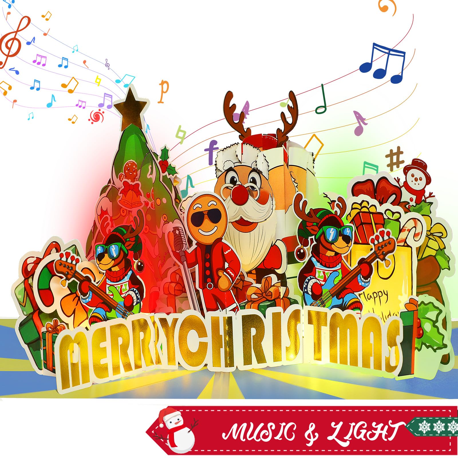 Christmas Card, Musical Merry Christmas Card w Light for Kids, 3D Pop-up Santa Christmas Cards for Women/Men, Xmas Gift for Kids Boy Girl Teenager Granddaughter Grandson Wife Husband Son Daughter