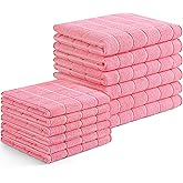 Homaxy Microfiber Kitchen Towels and Dishcloths Set, 12 Pack Soft and Absorbent Dish Hand Towels Bulk, 28 x 16 Inch & 12 x 12 Inch Quick Drying Rags for Washing Dishes, Pink