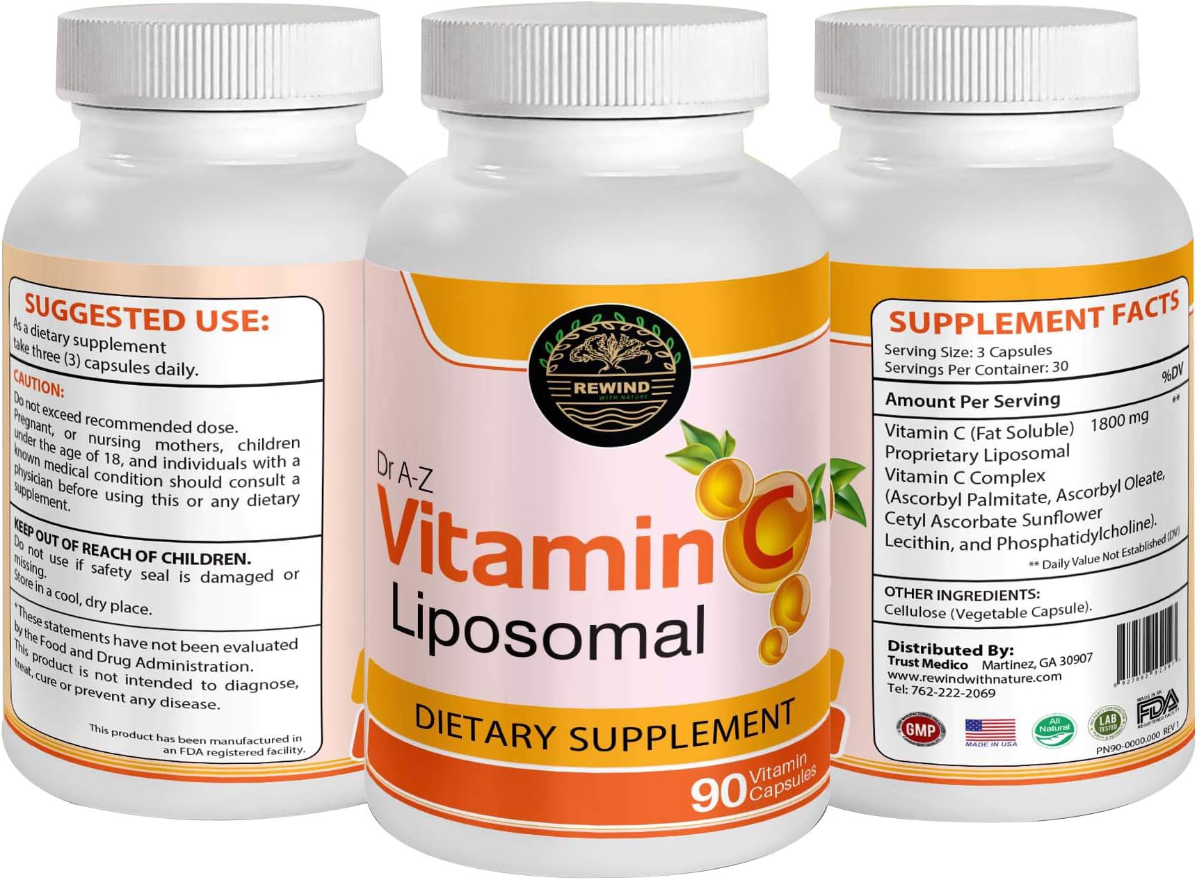 Liposomal Vitamin C Immune Defense, Support - 1800mg Supplement - Ascorbic Acid Capsules - High Absorption VIT C Pills - Boosts Immune, Collagen Health - Non-GMO, Soy Free