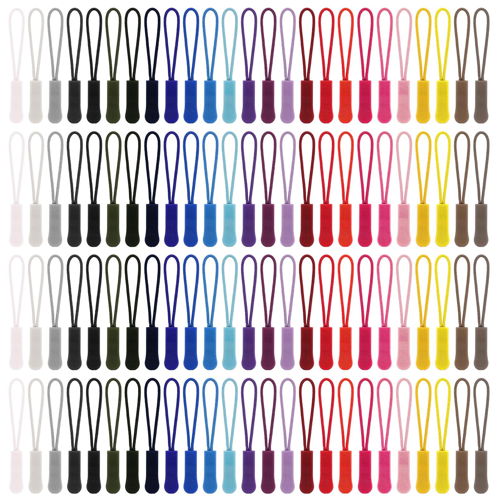 Photo 1 of 100 Pcs 25 Colors Nylon Zipper Pull Replacement Nylon Cord Zipper Tag Strong Cord Fixer Zippers for Clothes Luggage Backpacks Jackets Handbag
