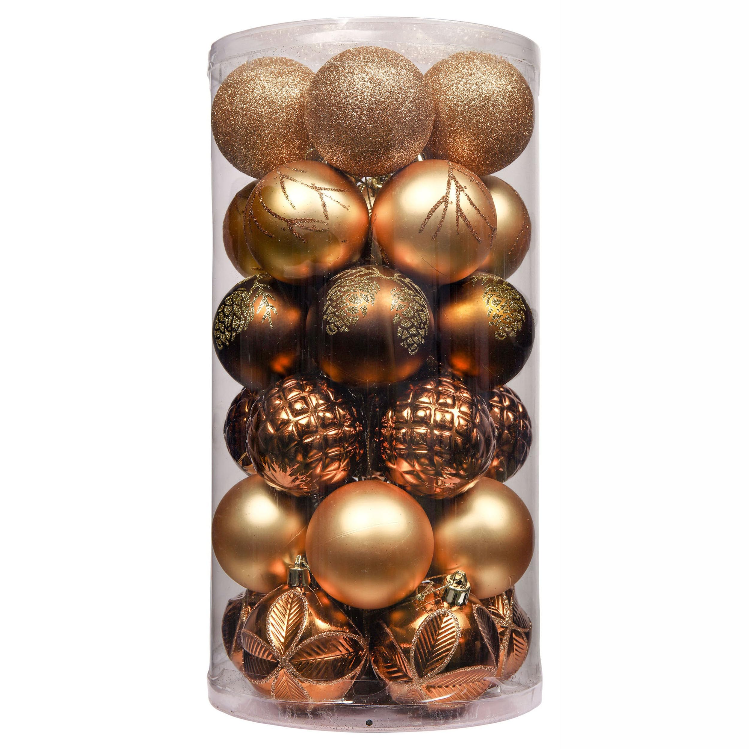 Valery Madelyn Christmas Tree Decorations, Christmas Baubles, Woodland Copper Gold 30pcs 6cm Shatterproof Baubles for Tree Balls Ornaments for Xmas Decoration