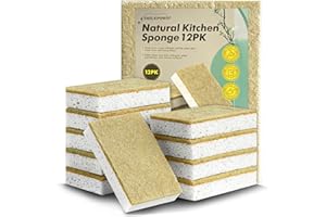 Natural Kitchen Sponge Compostable Kitchen Sponges Cellulose and Coconut Scrubber Abrasive Scrubbing Pads SmilePowo Environmentally Friendly Sponge for Dishes (12 Pack)
