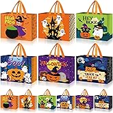 Sweetude 24 Pcs Large Halloween Tote Gift Bags with Handles Bulk Halloween Trick or Treat Bags Non-woven Reusable Pumpkin Ghost Bat Monster Tote 13inch for Gifts Wrapping Party Favor Supply
