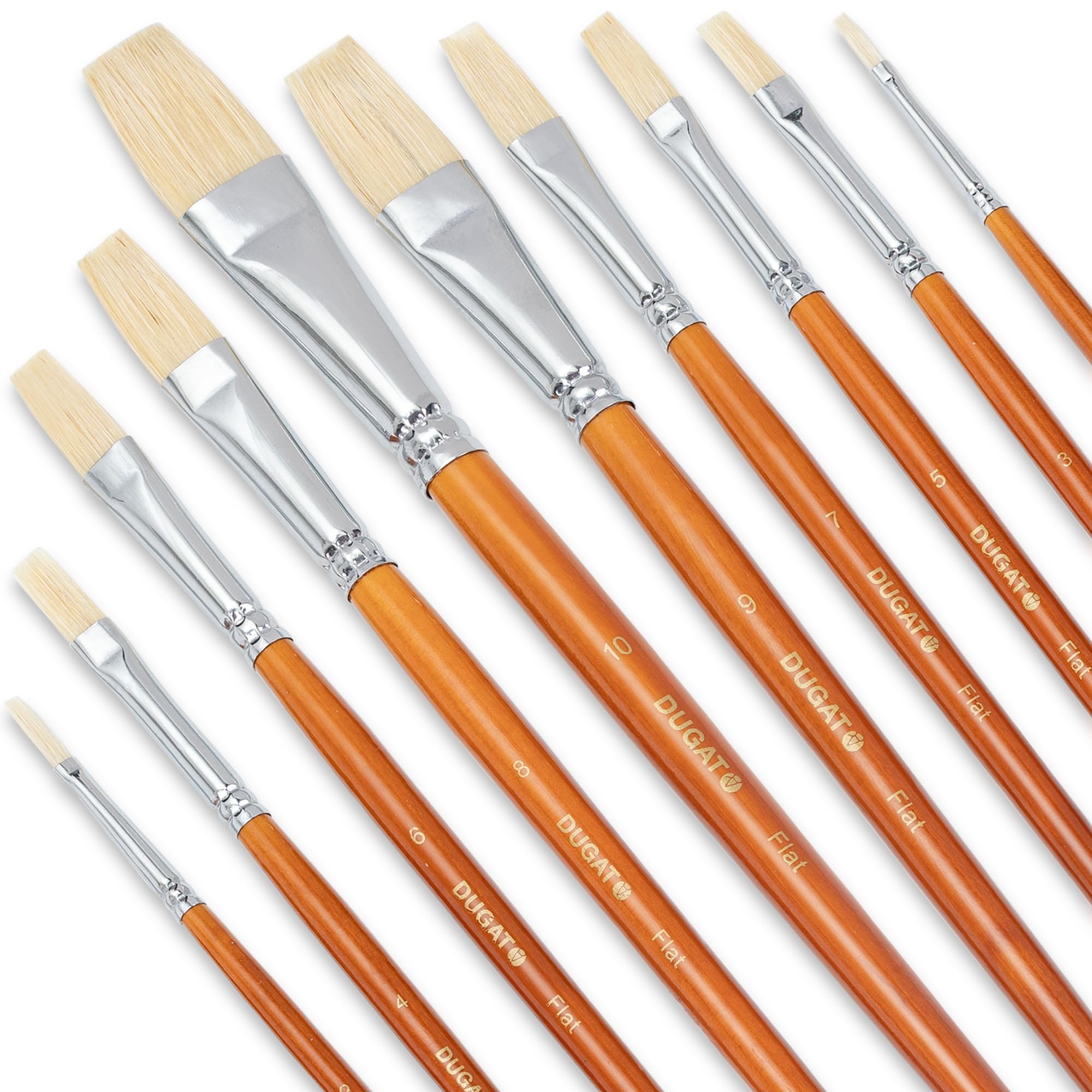Photo 1 of DUGATO 10pc Flat Hog Bristle Paint Brush Set - Short Handle Artist Brushes for Acrylic, Oil, Gouache, Watercolor - Canvas, Fabric & Craft Painting