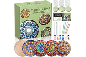 CATCRAFTER Mandala Rock Painting Kit - Mandala Dotting Tools Kit - 5 Large Wooden Rocks for Painting with Stencil Supplies, Dotting Tools for Paint Rocks - Dot Art and Crafts for Adults
