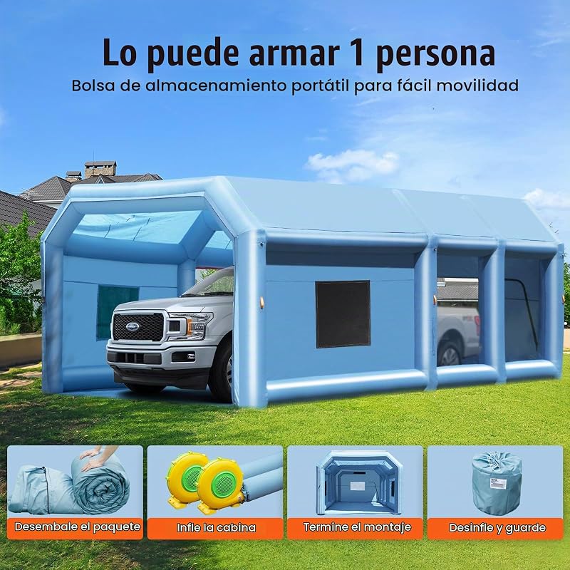 Cabina de Pintura Inflable de 9 x 4,8 x 3,6 m con Potentes Sopladores de 950 W+750 W y Sistema de Filtro de Aire, Cabina de Pintura Portátil para Camiones, Furgonetas y Maquinaria Grandes