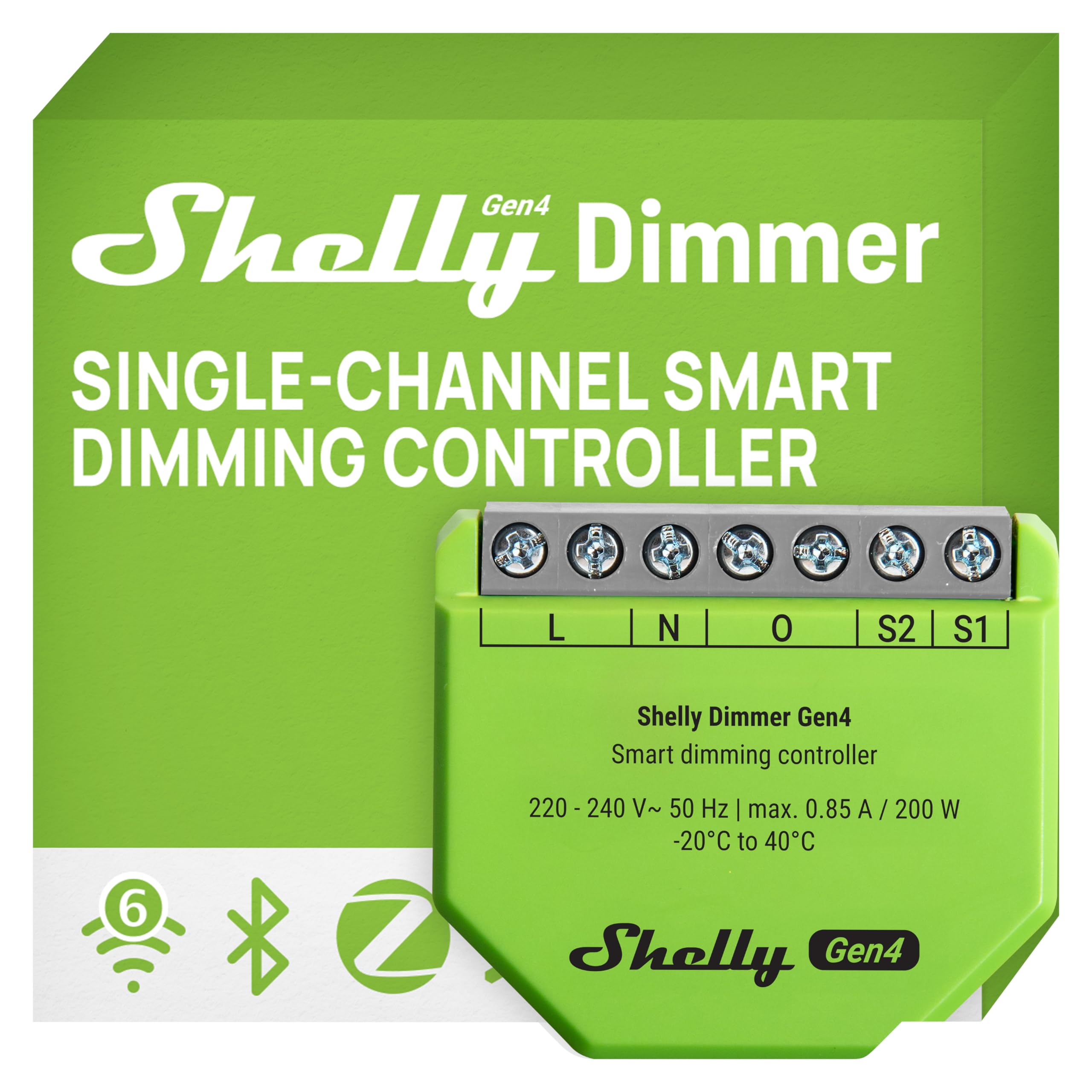 Shelly Dimmer Gen4 - WLAN Smart Dimmer, Matter-Zertifiziert, Dimmbare Lichter, Zigbee Lichtschalter, LED-Streifen, Zeitschaltuhr, Kein Neutralleiter, Kein Hub Еrforderlich, Alexa, Google & HomeKit