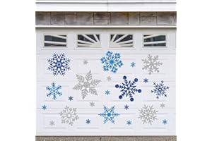 JarThenaAMCS 24Pcs Winter Christmas Garage Decoration Magnet Stickers Blue Silver Snowflake Refrigerator Decals for Xmas Home Party Room Garage Door Car