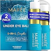 MAREE Under Eye Balm Stick Hydrating – 2 PACK Retinol Caffeine Under Eye Brightener Stick for Older Women – Collagen Undereye Cream for Dark Circles & Wrinkles – Skin Care Treatment Moisturizer
